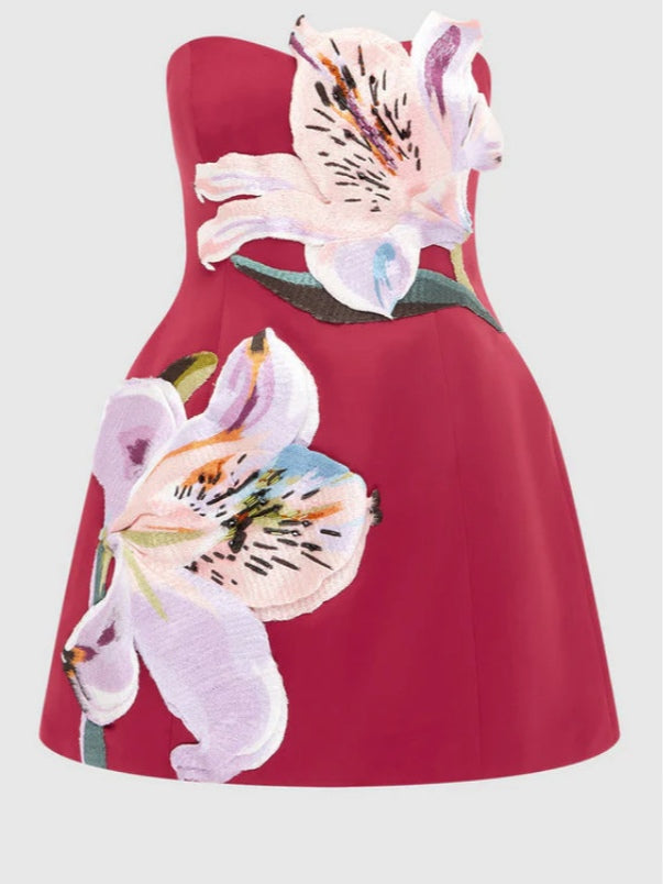 Floral embroidered tube top mini dress-thevervian