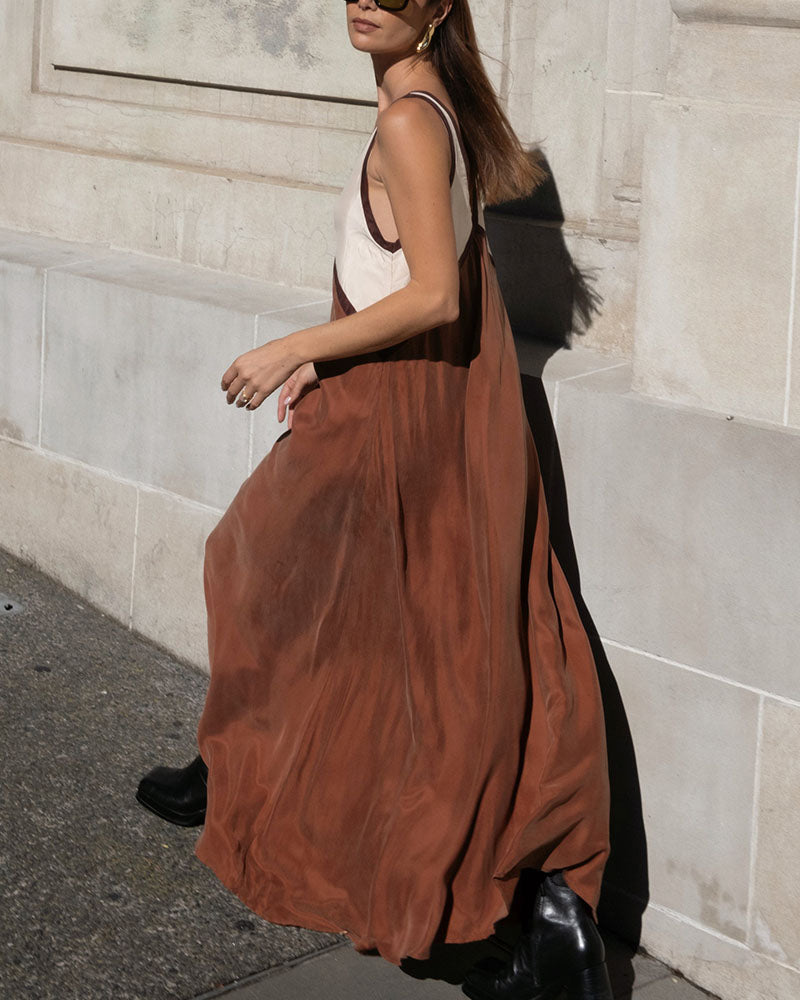 Chic V-neck contrasting color dress-thevervian