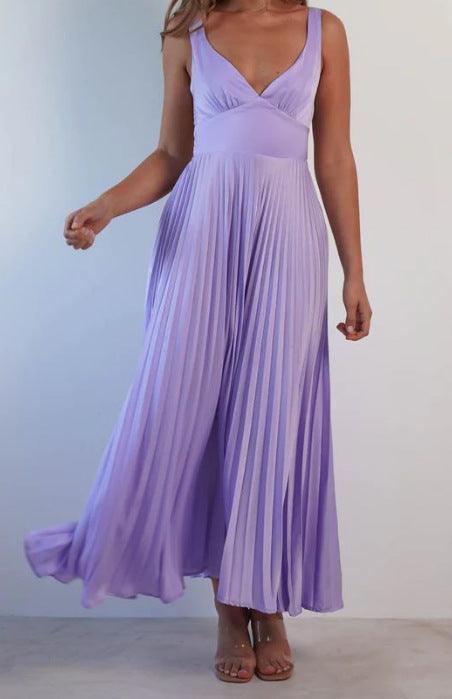 Pleated backless mid-length dress-thevervian