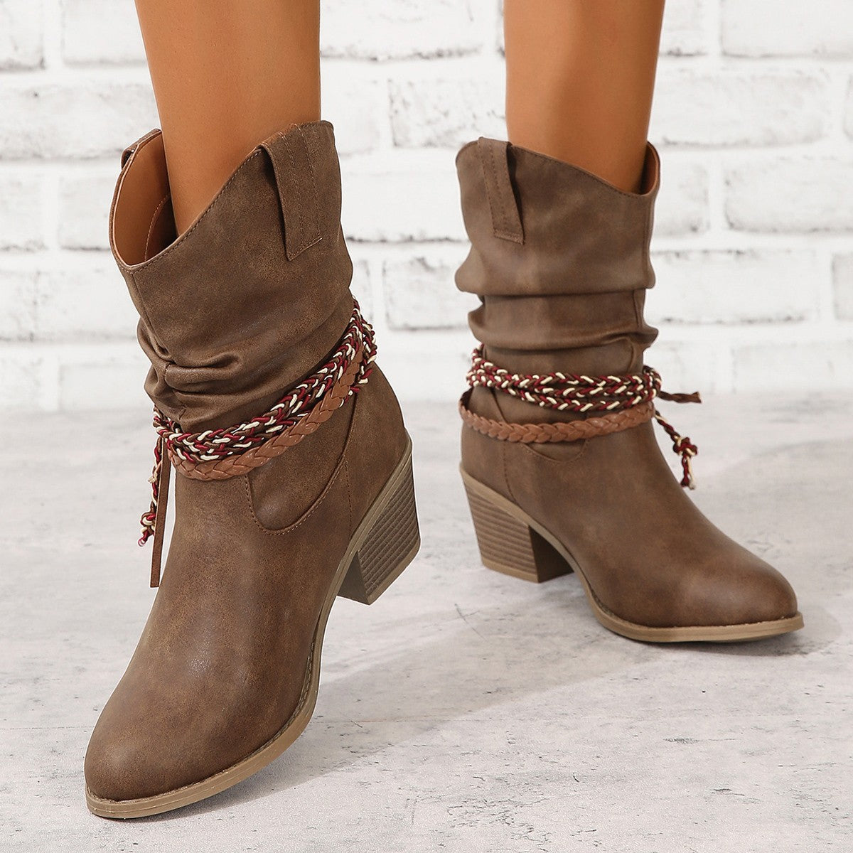 Vintage Western Cowboy Tassel Ankle Boots-thevervian
