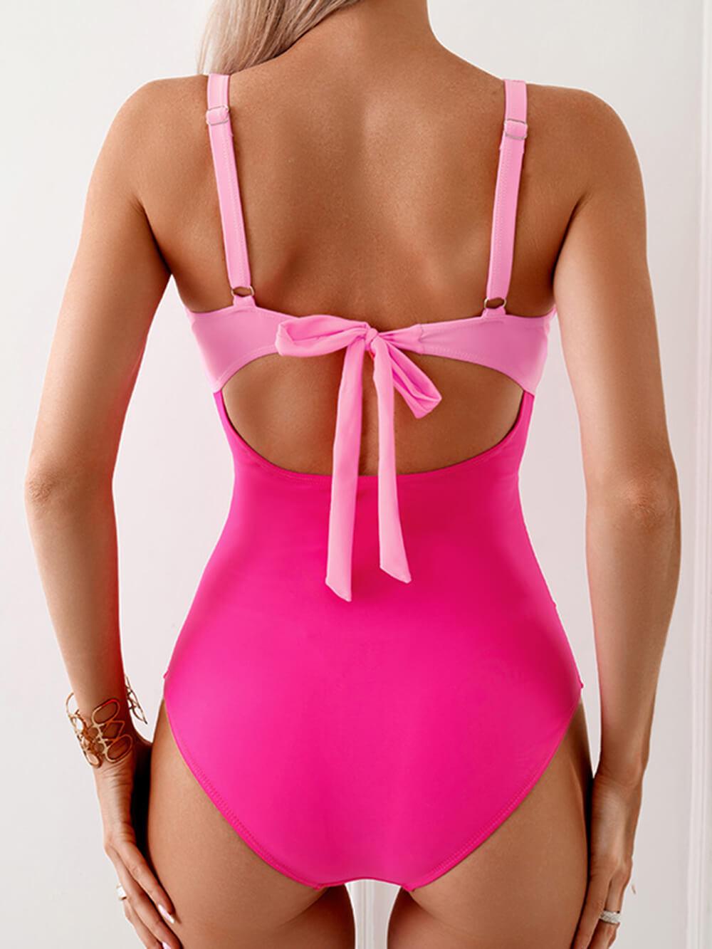 Contrast Patchwork One-Piece Swimsuit-thevervian