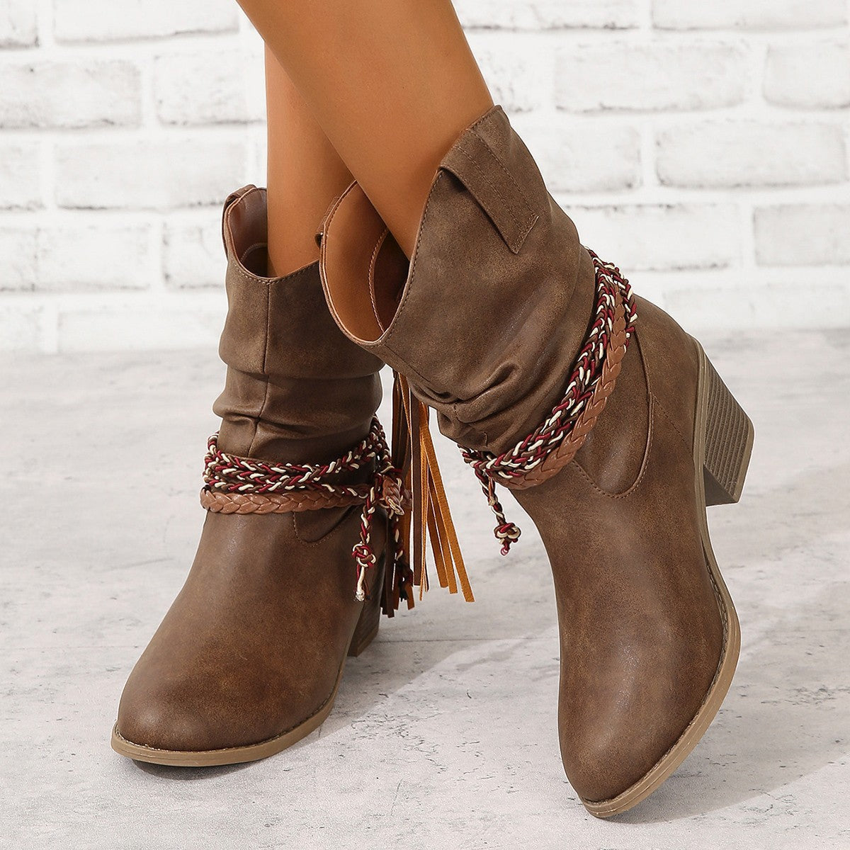 Vintage Western Cowboy Tassel Ankle Boots-thevervian