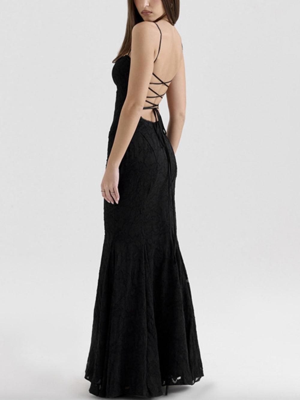 Tie-back fishtail maxi dress-thevervian