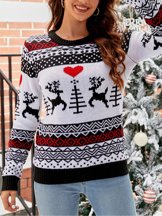 Women's jacquard casual pullover Christmas sweater-thevervian