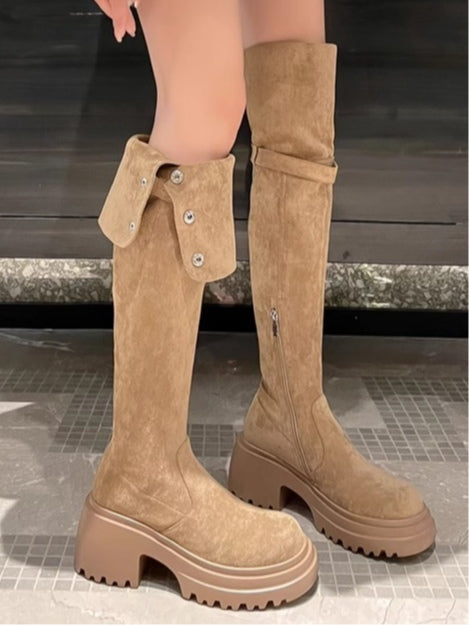 Over the knee boots brown long boots knight boots-thevervian