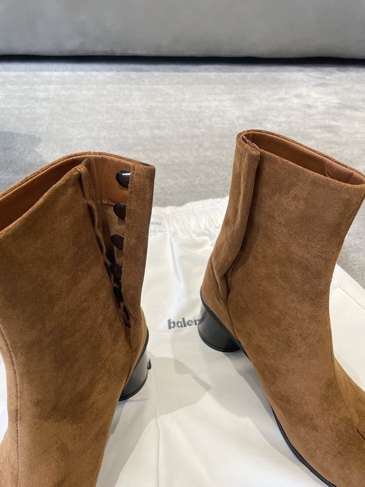 Genuine leather split-toe chunky heel mid-calf Martin boots-thevervian