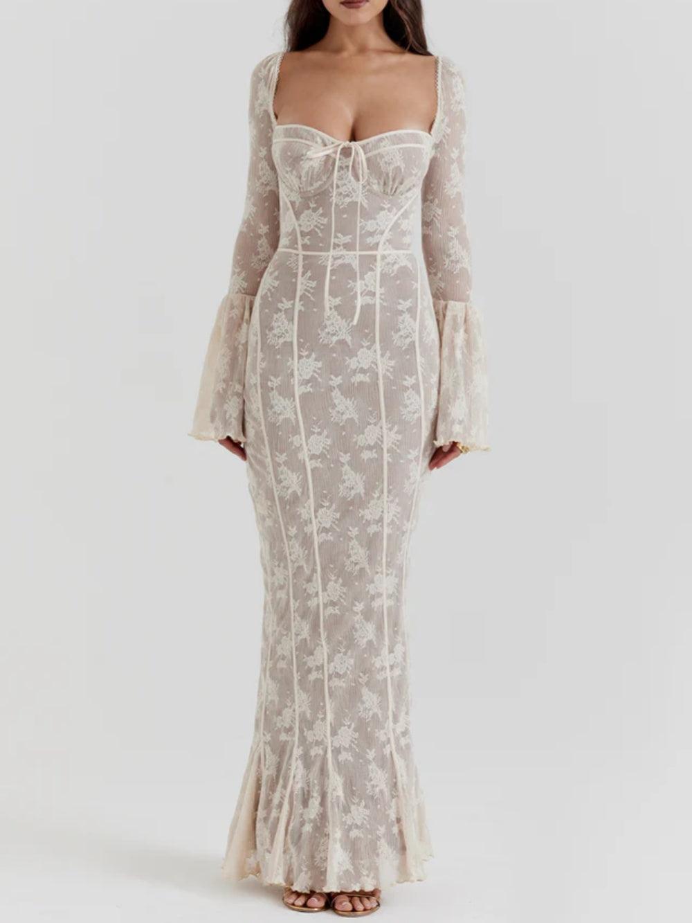 Delilah Vintage Cream Lace Maxi Dress-thevervian