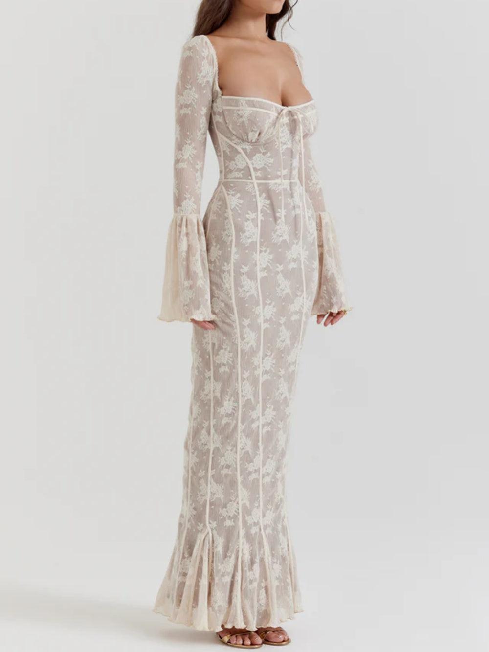 Delilah Vintage Cream Lace Maxi Dress-thevervian