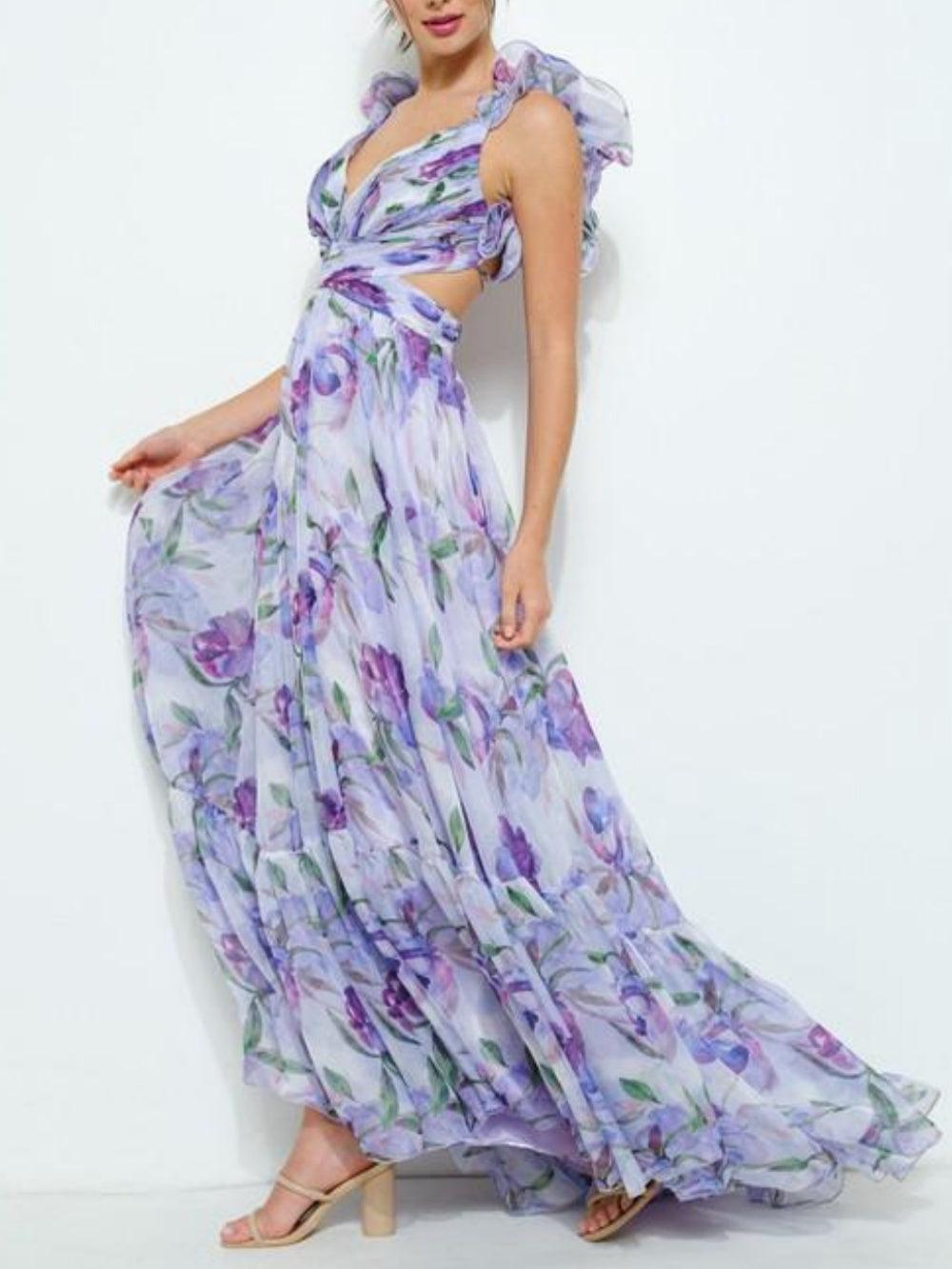 Backless printed maxi dress-thevervian