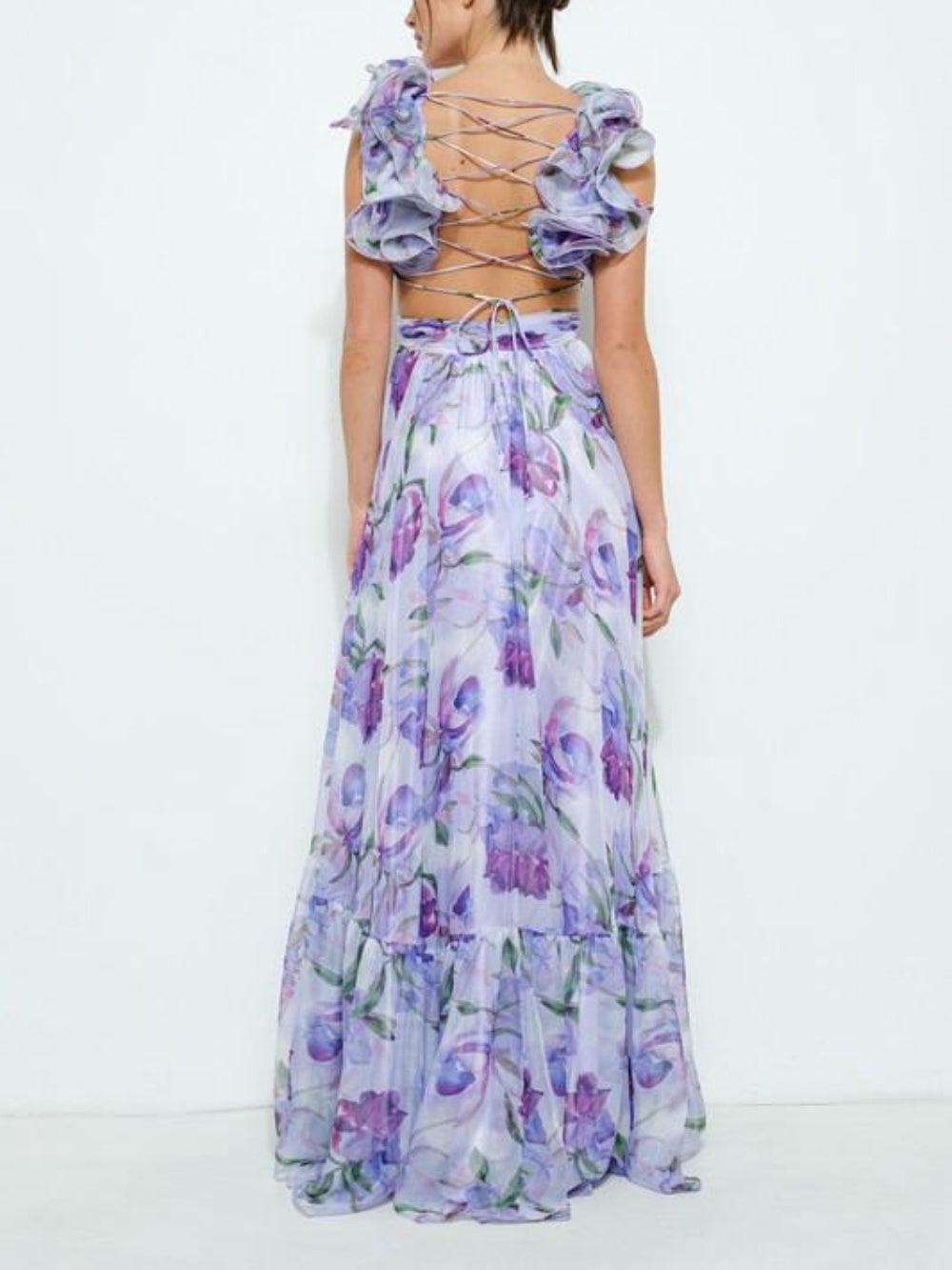 Backless printed maxi dress-thevervian