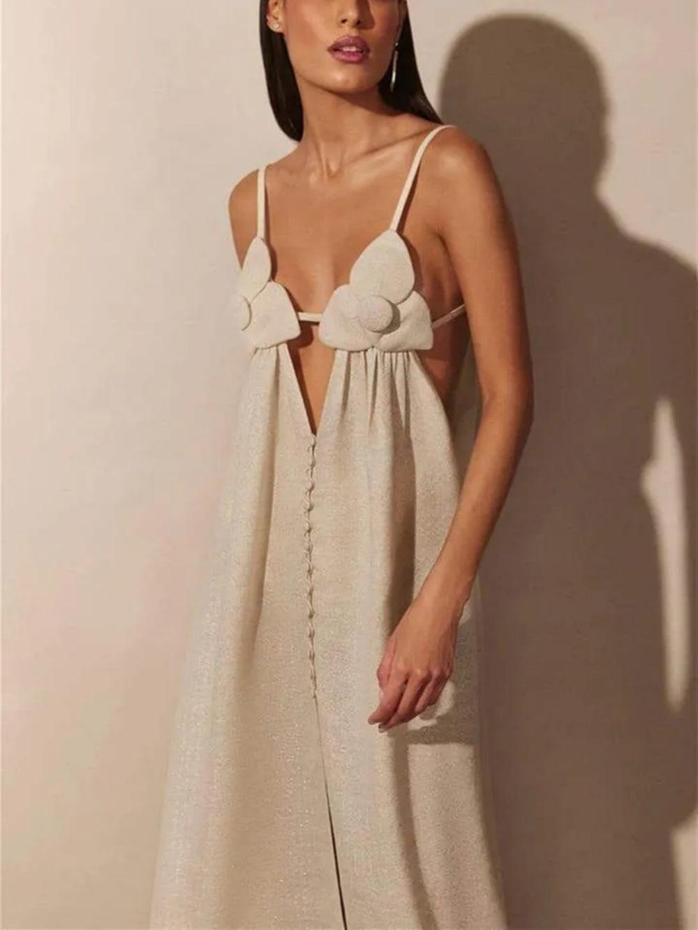 Celeste V-neck Flower High Slit Maxi Dress-thevervian