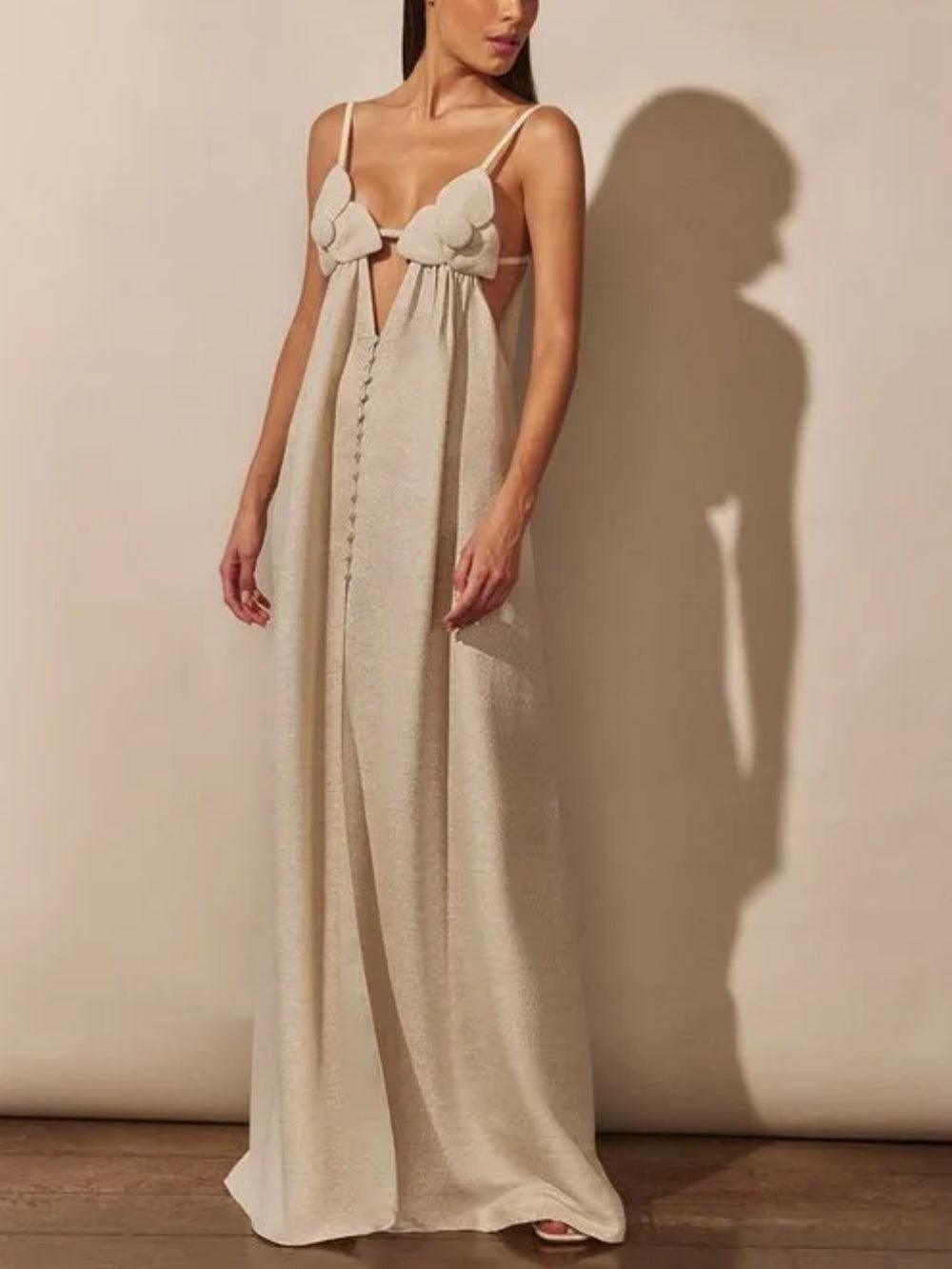 Celeste V-neck Flower High Slit Maxi Dress-thevervian