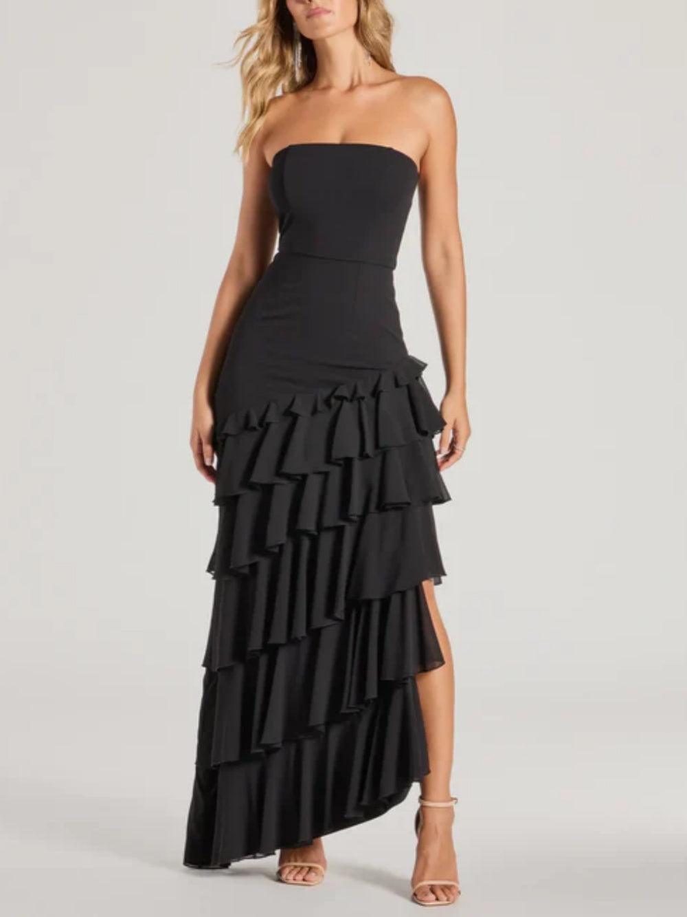 Shianne Strapless Chiffon Ruffled A-Line Formal Dress-thevervian