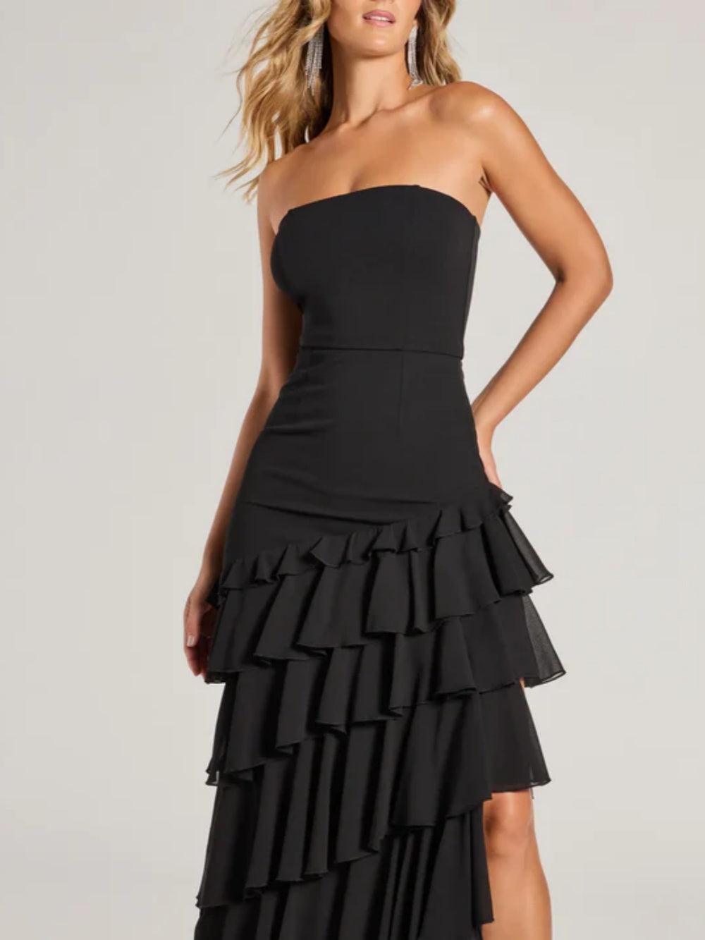 Shianne Strapless Chiffon Ruffled A-Line Formal Dress-thevervian