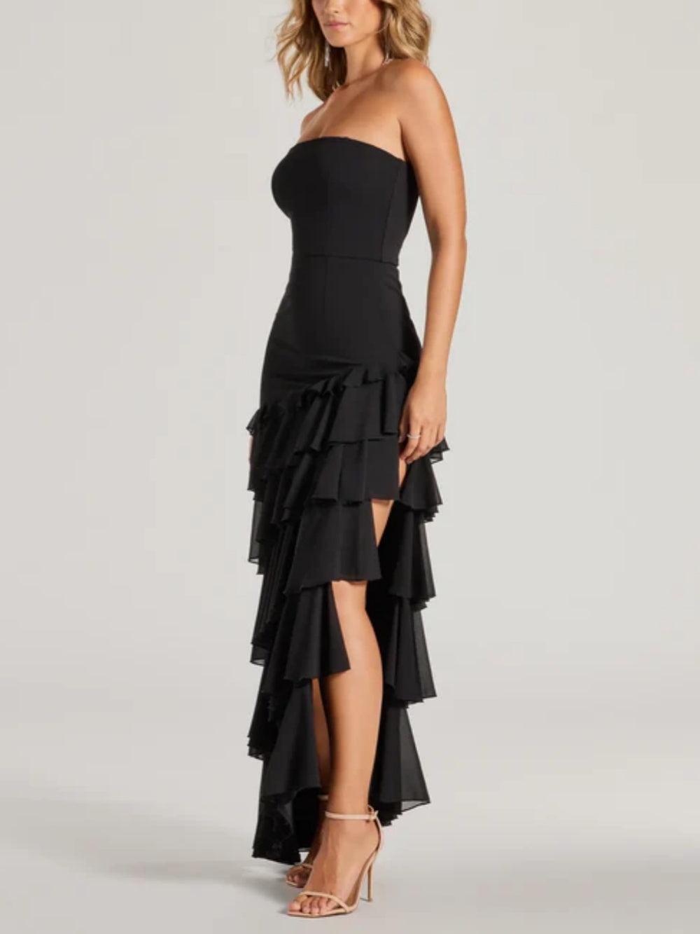Shianne Strapless Chiffon Ruffled A-Line Formal Dress-thevervian