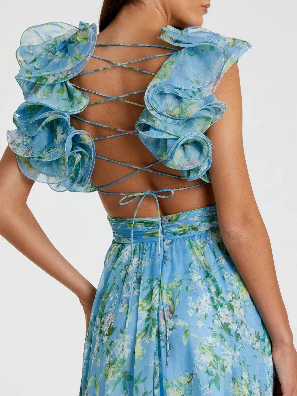 Backless printed maxi dress-thevervian