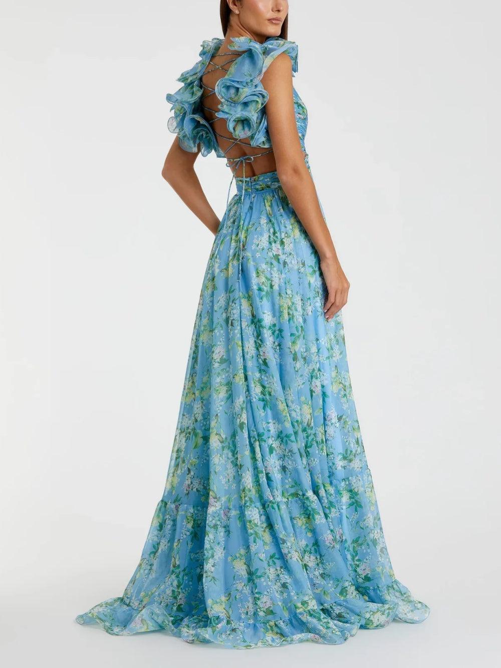 Backless printed maxi dress-thevervian