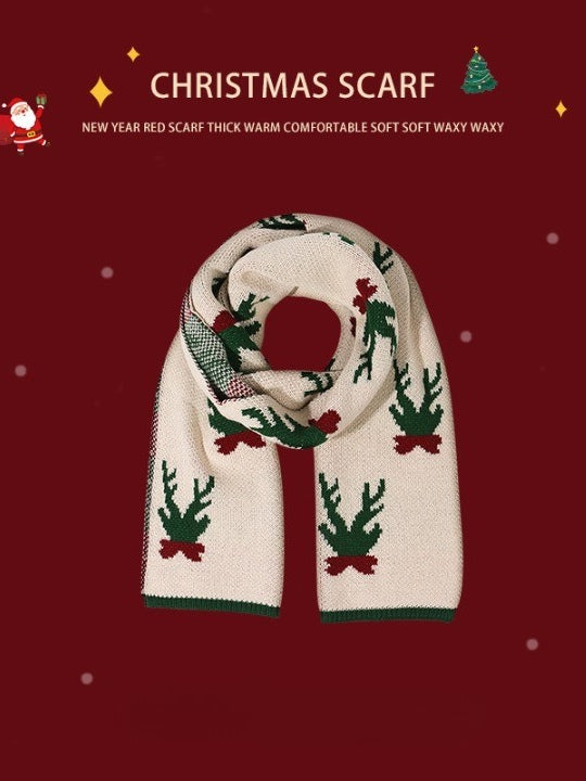 Christmas Fashion Retro Red Christmas Knitted Scarf-thevervian