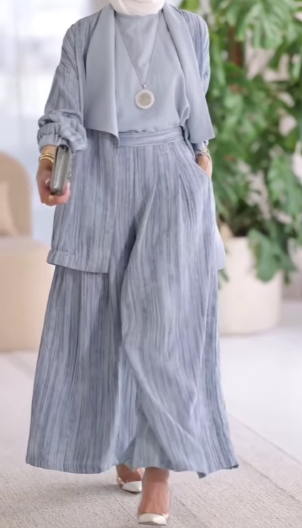 Lapel vertical striped casual three-piece set-thevervian