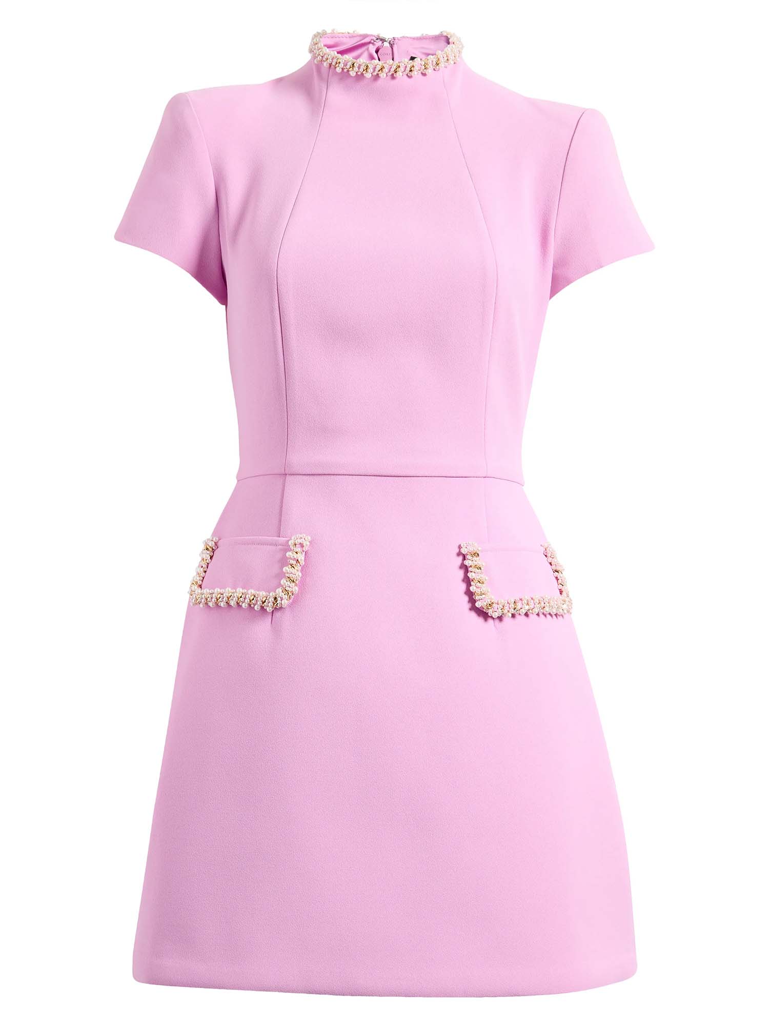 Pink Exquisite And Playful Pearl Trim Pocket Mini Dress-thevervian