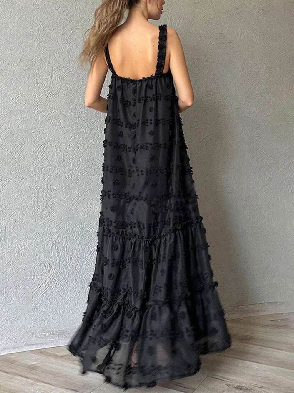 Flower Decor Pretty A-Line Layered Loose Maxi Dress-thevervian