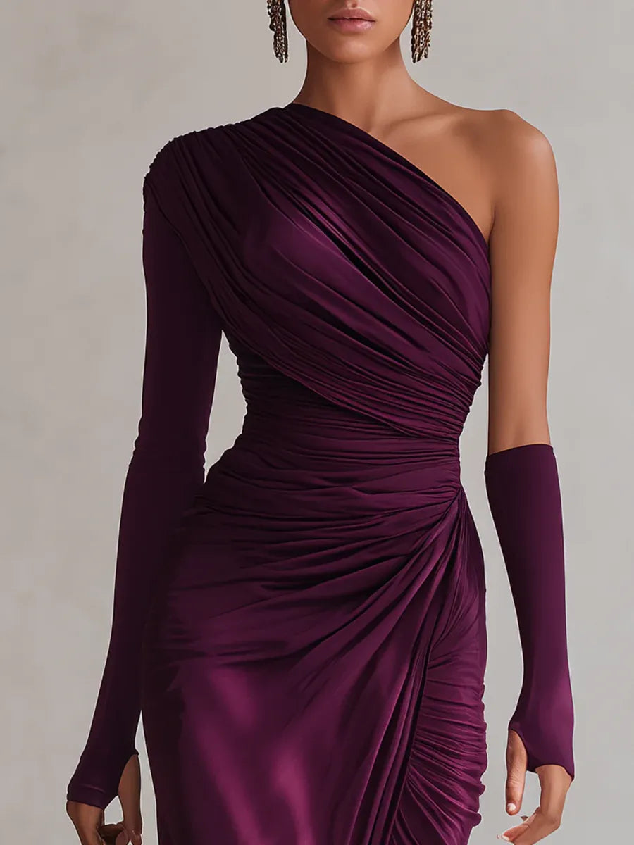Elegant retro purple sexy one-shoulder maxi dress-thevervian