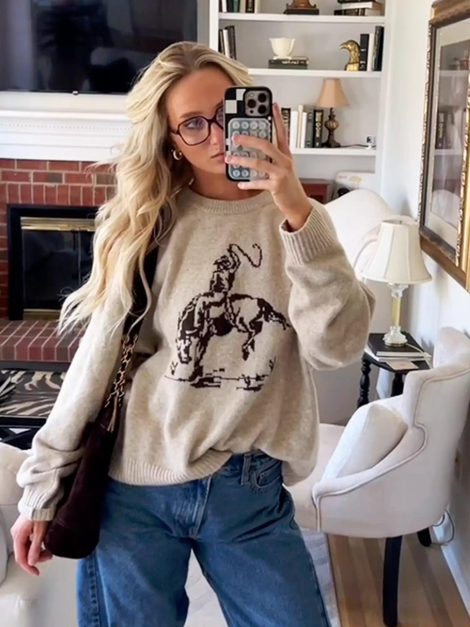 Cowboy Graphic Crew Sweater-thevervian