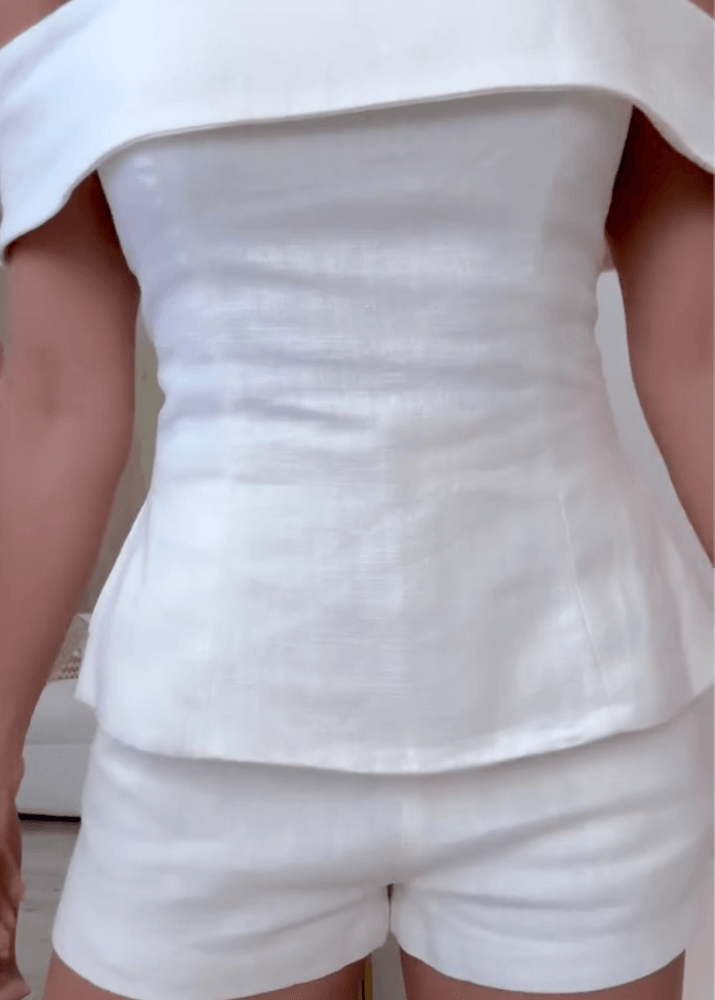 White Cotton and Linen Two-piece Suit-thevervian