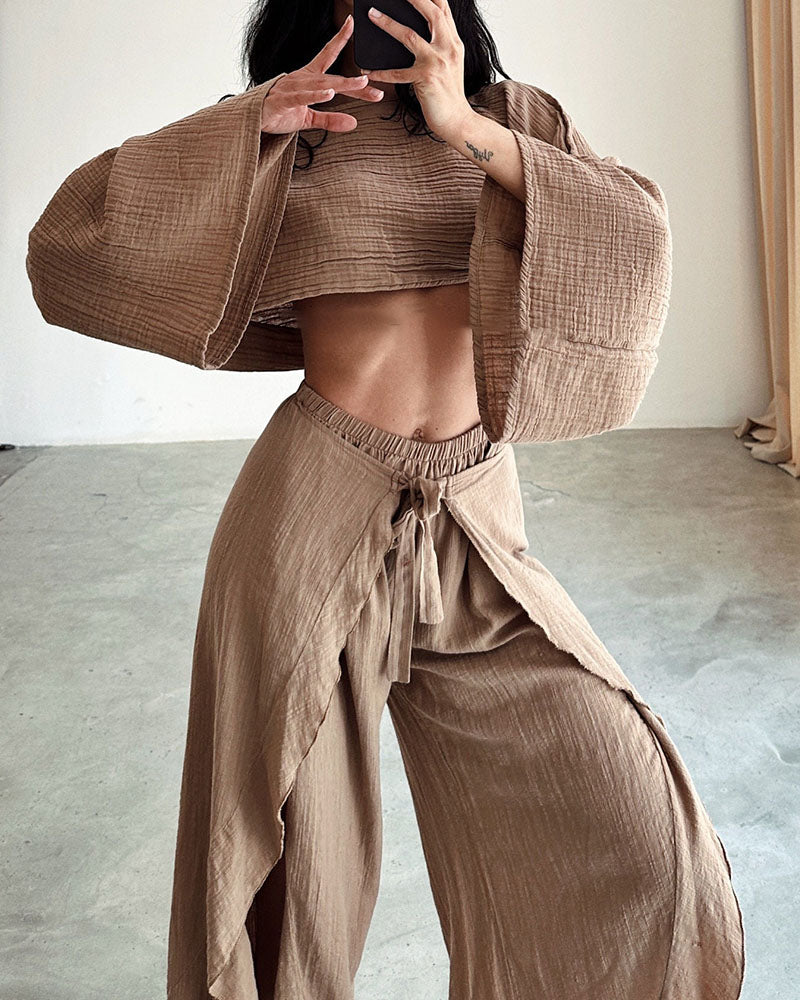 Casual slit tie two-piece set-thevervian