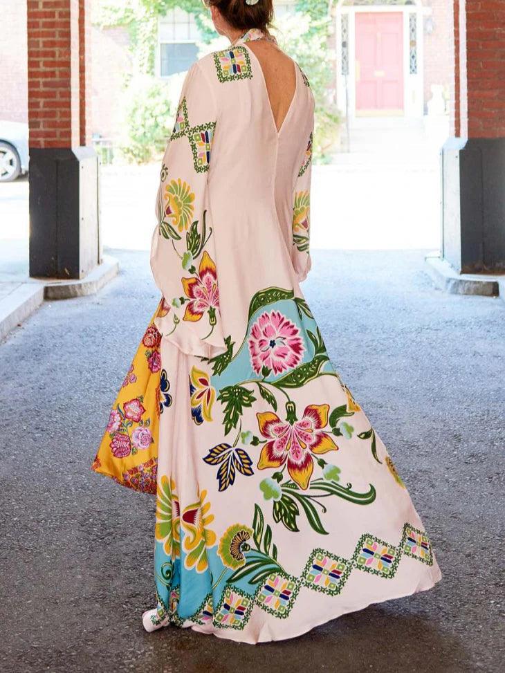 Exquisite Sunshine Floral Print Flowing Maxi Dress-thevervian