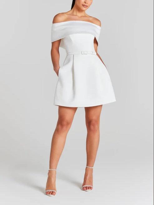 Elegant Evening Lapel Bandeau Removable Belt Pocketed Mini Dress-thevervian
