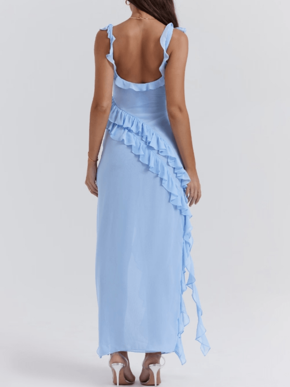 Soft blue ruffle maxi dress-thevervian