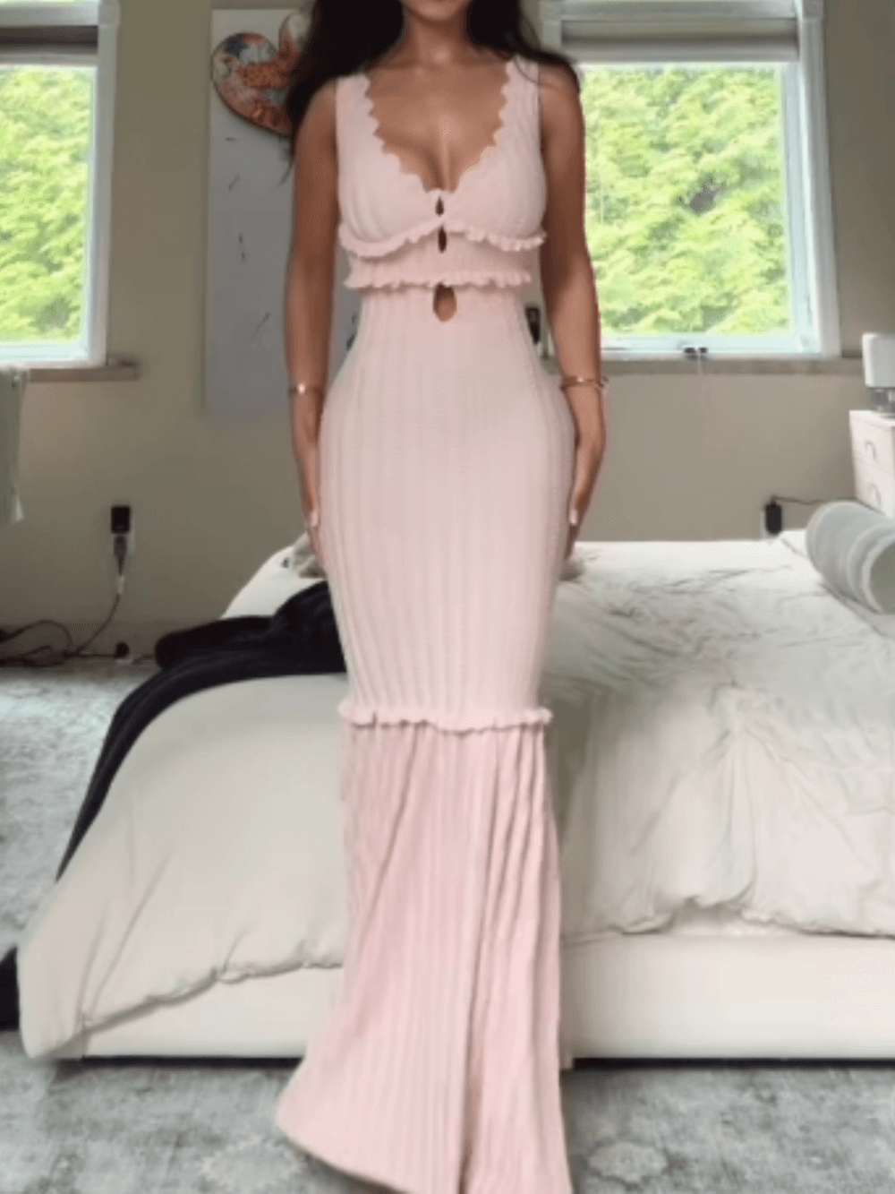 Off-Shoulder Ruffle Detail Dress-thevervian