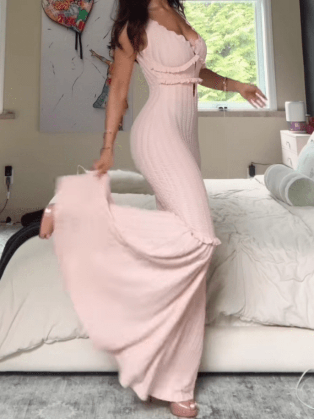 Off-Shoulder Ruffle Detail Dress-thevervian