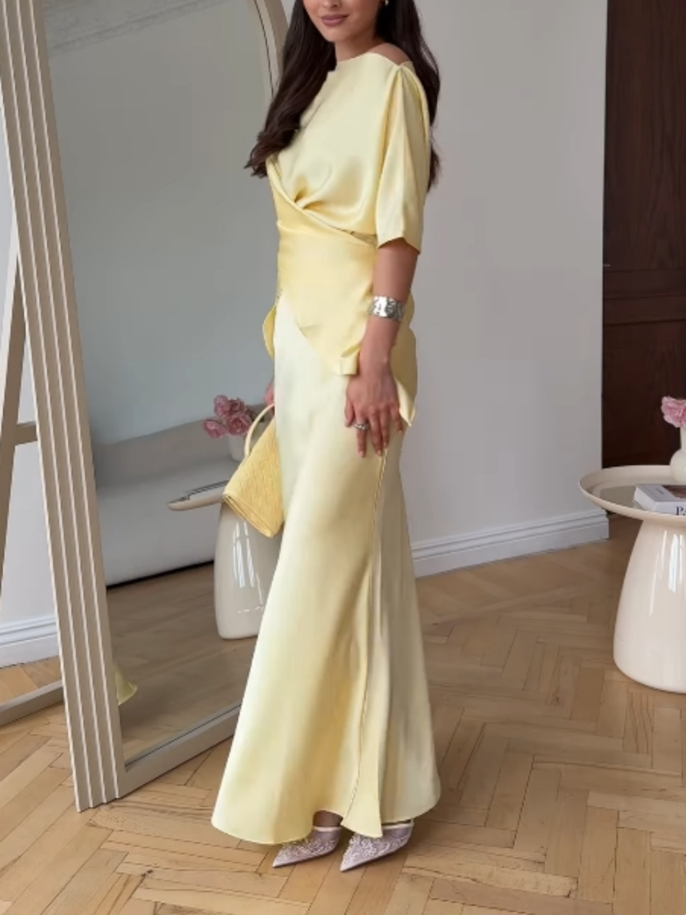 Off-shoulder tie top and skirt set-thevervian