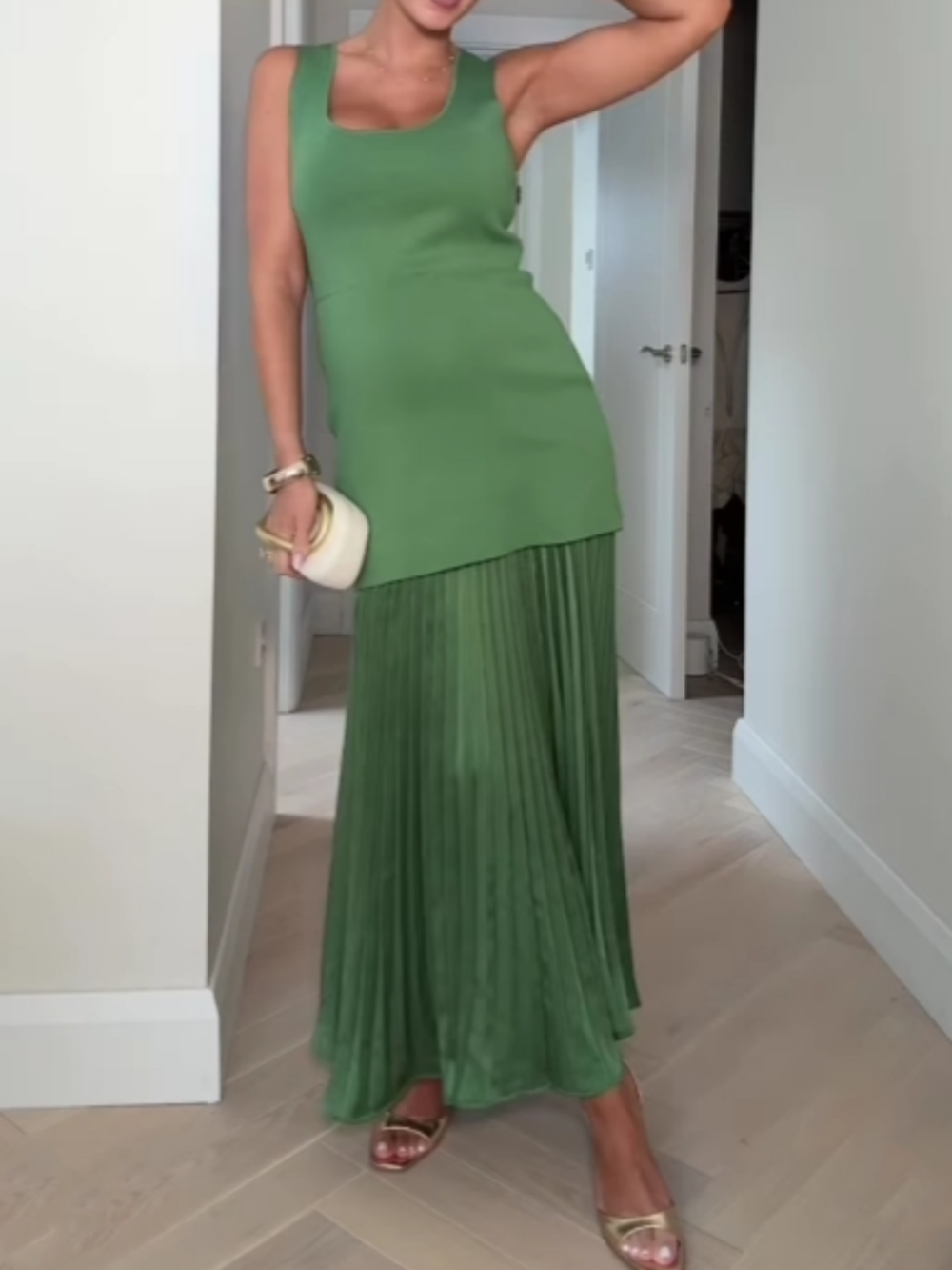 Slim Fit Knitted Small Pleated Patchwork Dress-thevervian