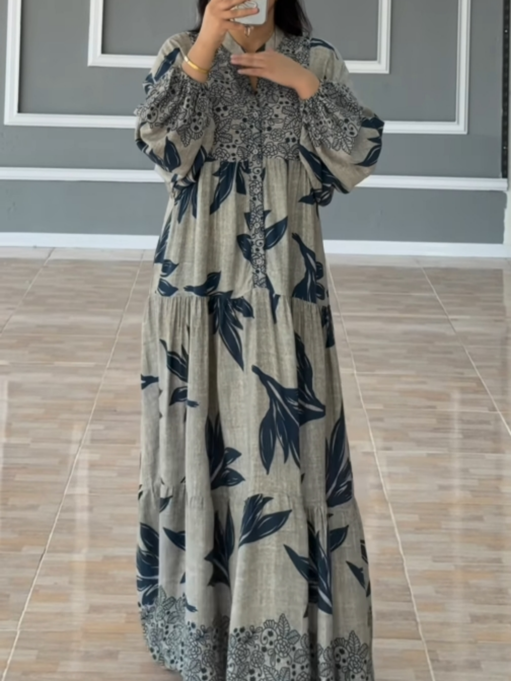 Printed lantern sleeves loose dress-thevervian