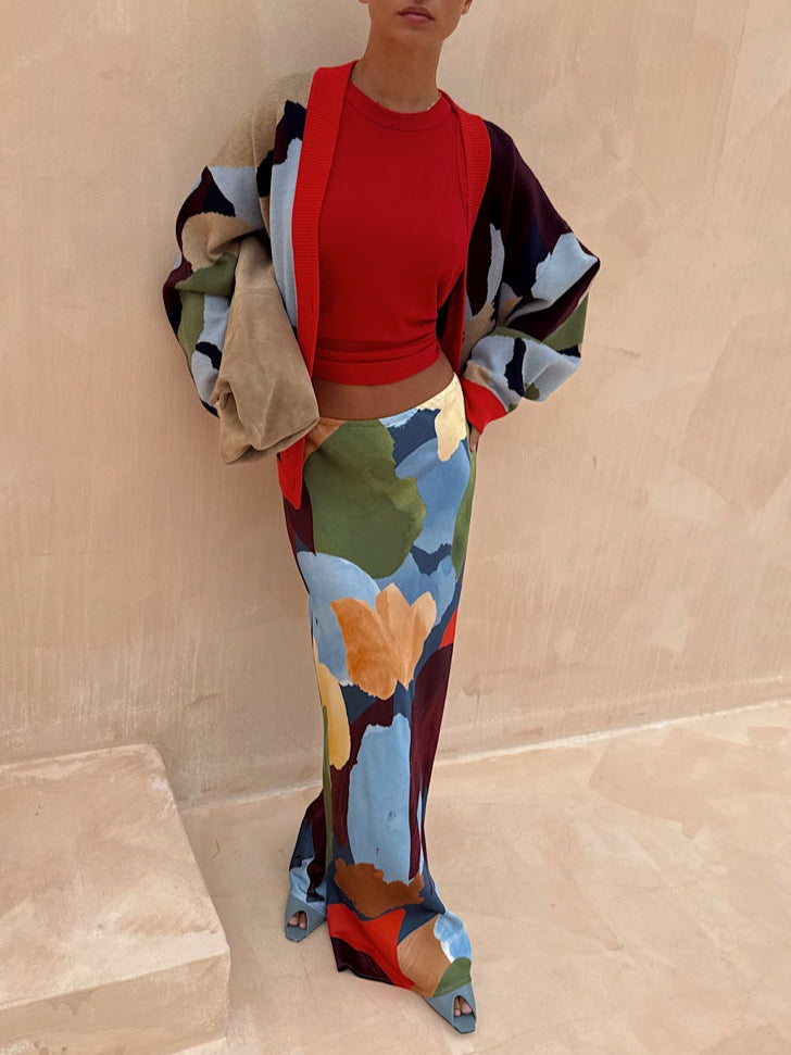 Abstract Geometric Pattern Knitted Jacket-thevervian