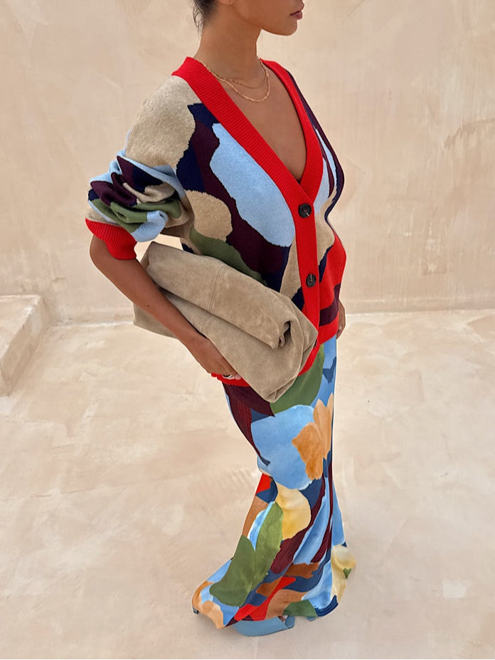 Abstract Geometric Pattern Knitted Jacket-thevervian