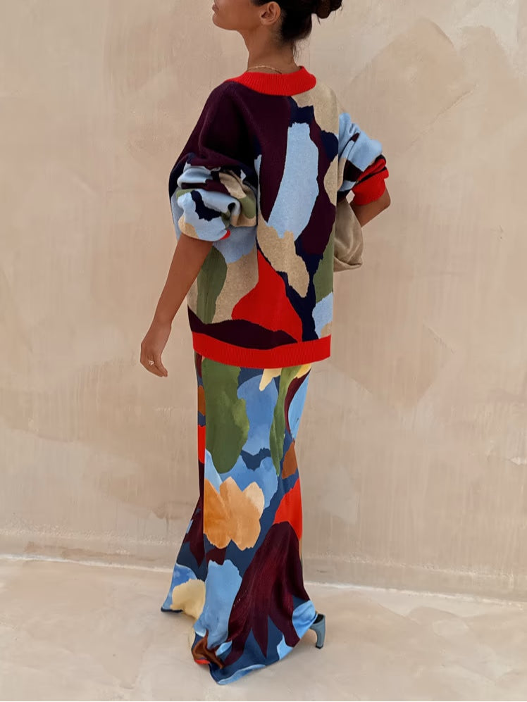 Abstract Geometric Pattern Knitted Jacket-thevervian