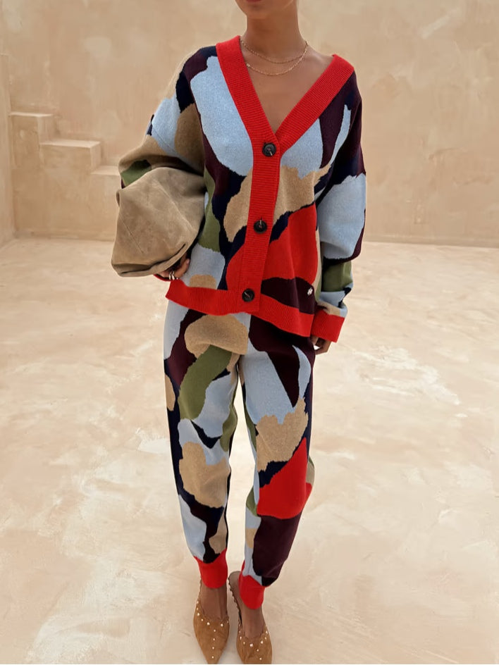 Abstract Geometric Pattern Knitted Jacket-thevervian