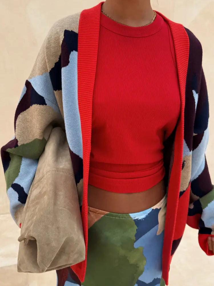 Abstract Geometric Pattern Knitted Jacket-thevervian