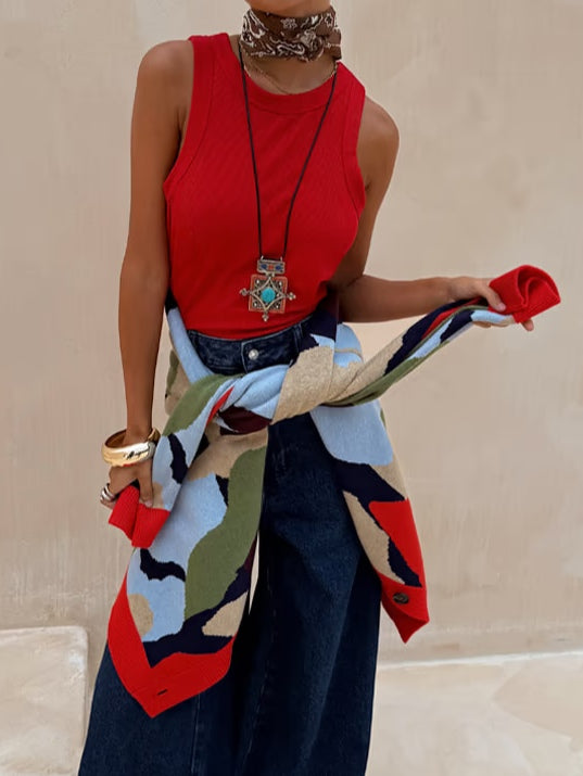 Abstract Geometric Pattern Knitted Jacket-thevervian