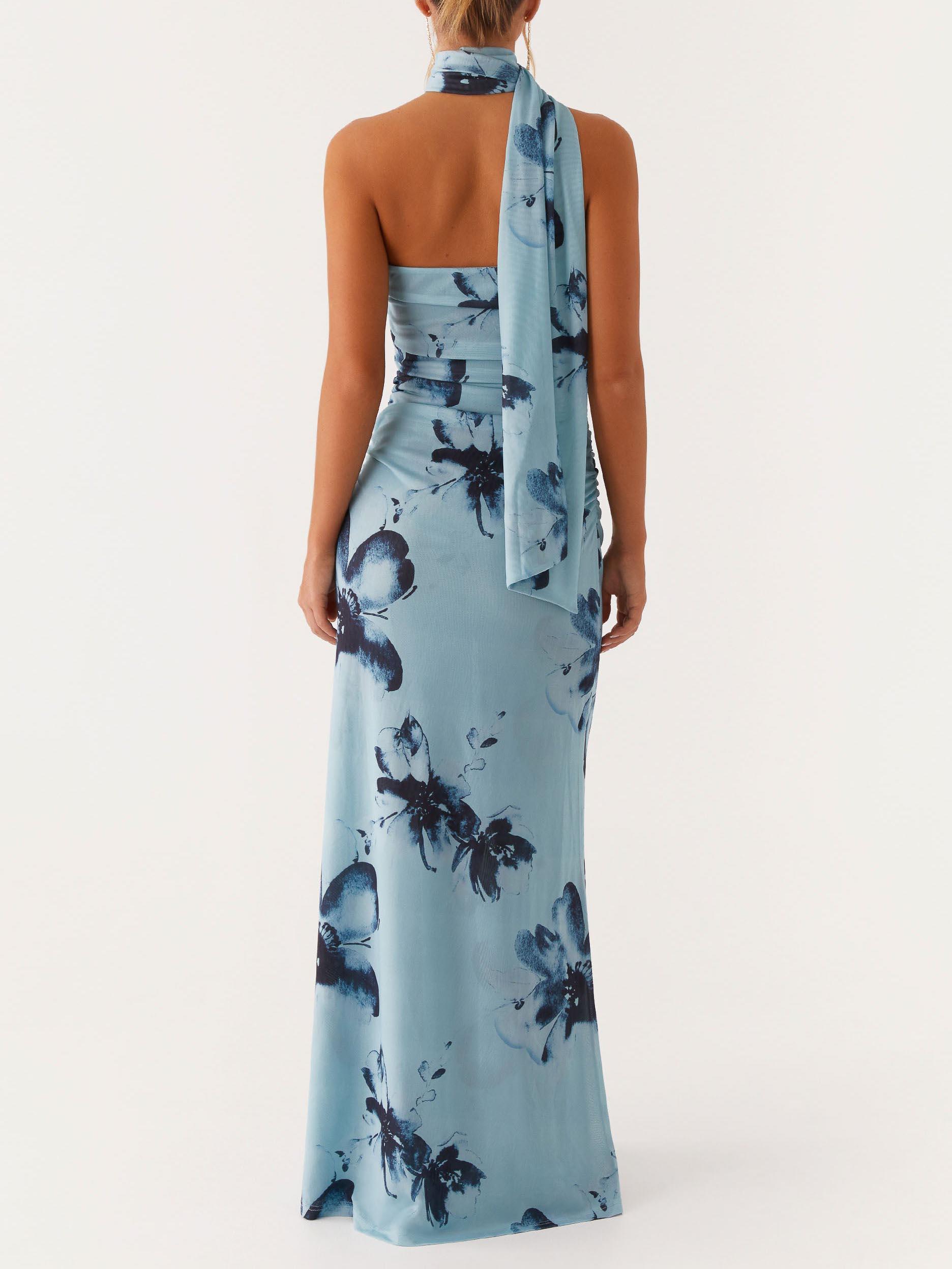 Elegant Floral Print Off-the-shoulder Maxi Dress-thevervian