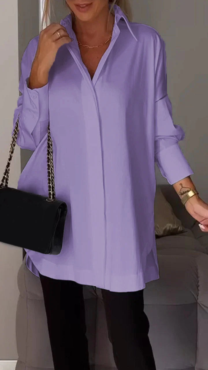 White Lapel Slit Shirt-thevervian