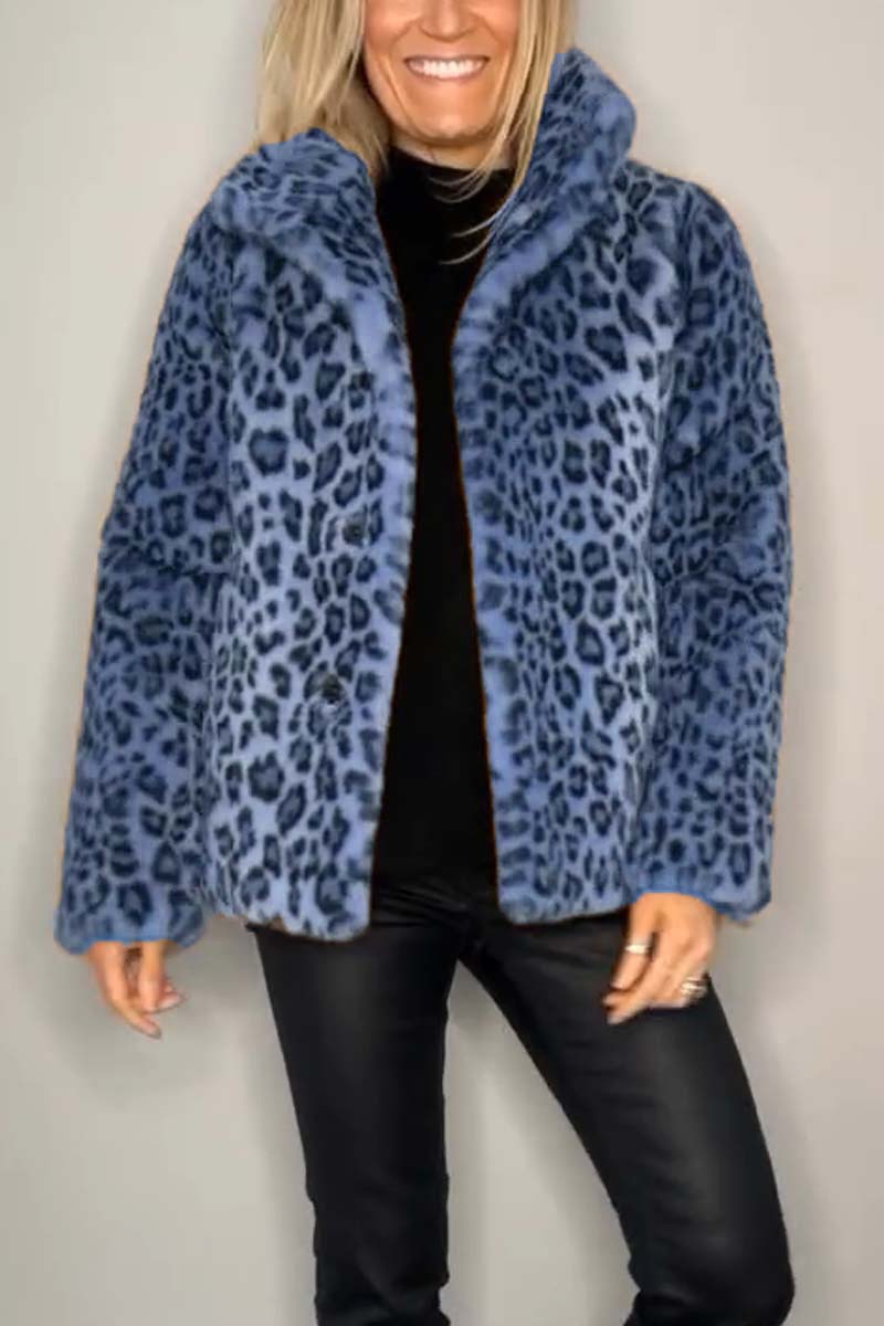 Leopard Print Collar Faux Fur Short Coat-thevervian