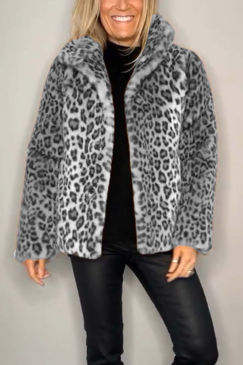 Leopard Print Collar Faux Fur Short Coat-thevervian