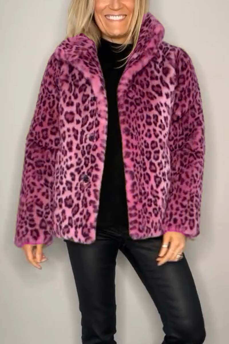 Leopard Print Collar Faux Fur Short Coat-thevervian