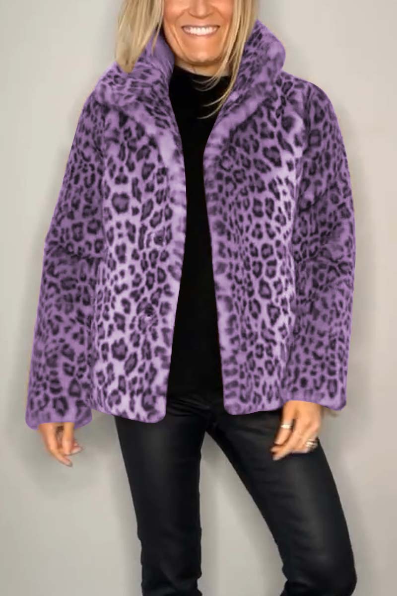 Leopard Print Collar Faux Fur Short Coat-thevervian