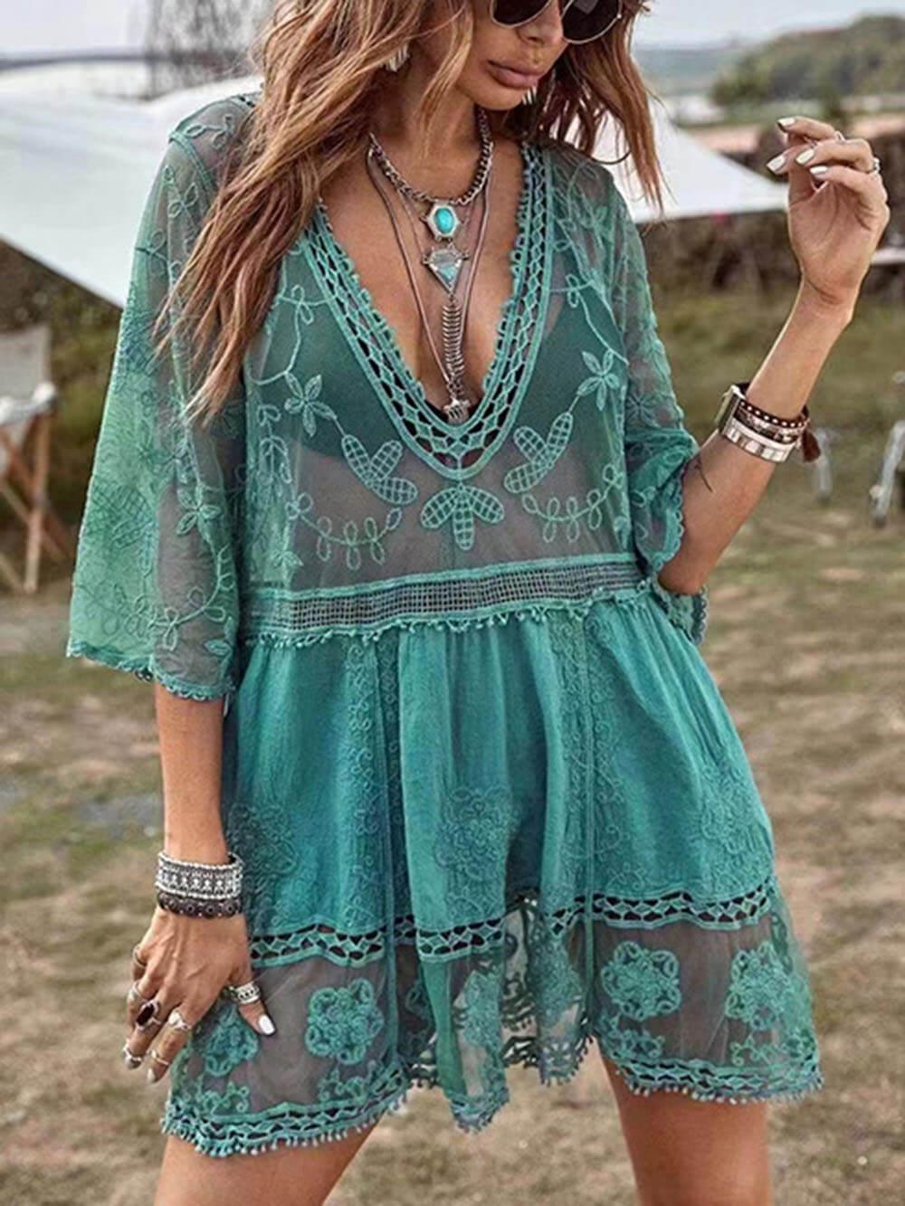 Loose Lace Beach Vacation Bikini Cover-Up Dress-thevervian